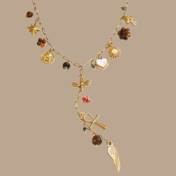 Anthropologie Jewelry - New Gold Ss Charm Tailsman Lariat Y  Necklace with Multicolor Accents